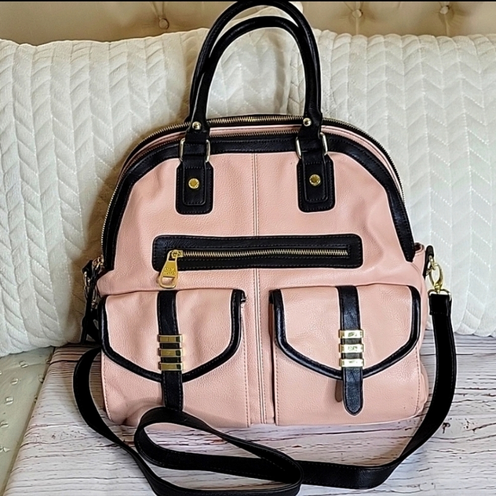 STEVE MADDEN Pink and Black Large Satchel with Removeable Crossbody Strap